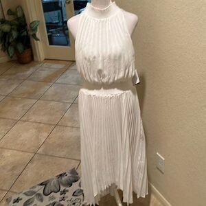 Halogen M High Neck Pleated Blouson Party Dress Bright White Marilyn Monroe New